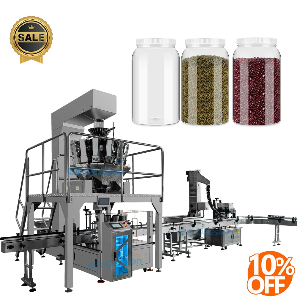 Factory Price Automatic Weighing Bean Plastic Jar Filling Capping Machine Green Bean Grain Rice Bottle Filling Machine Line