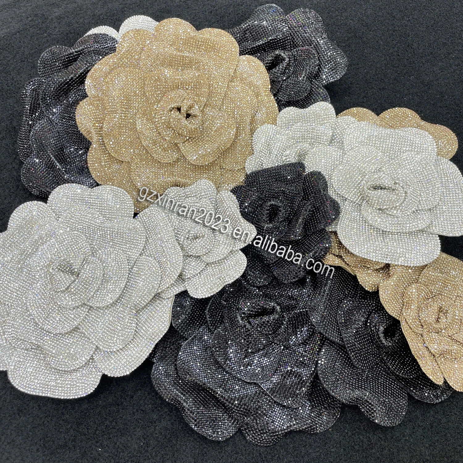 PH810 custom crystal bling flower patch big size 3D rhinestone flower applique for decoration