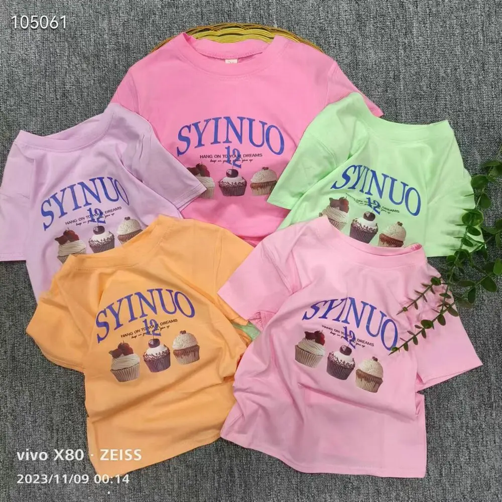 1 Dollar Model HMK048 Shirts Size 2-6 Years Wholesale Ready Ship Girls Graphic Cotton Baby T Shirts With Many Colors