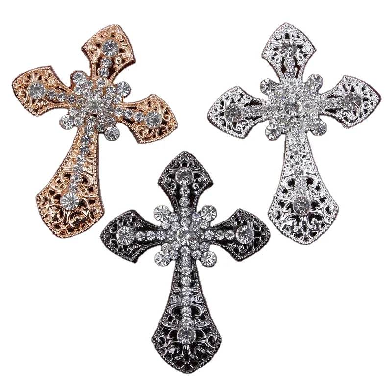 30Pcs/Bag Vintage Handmade Metal Rhinestone Latin Cross Button Phone Ornaments Alloy Crystal Flatback Buttons Hair Accessories