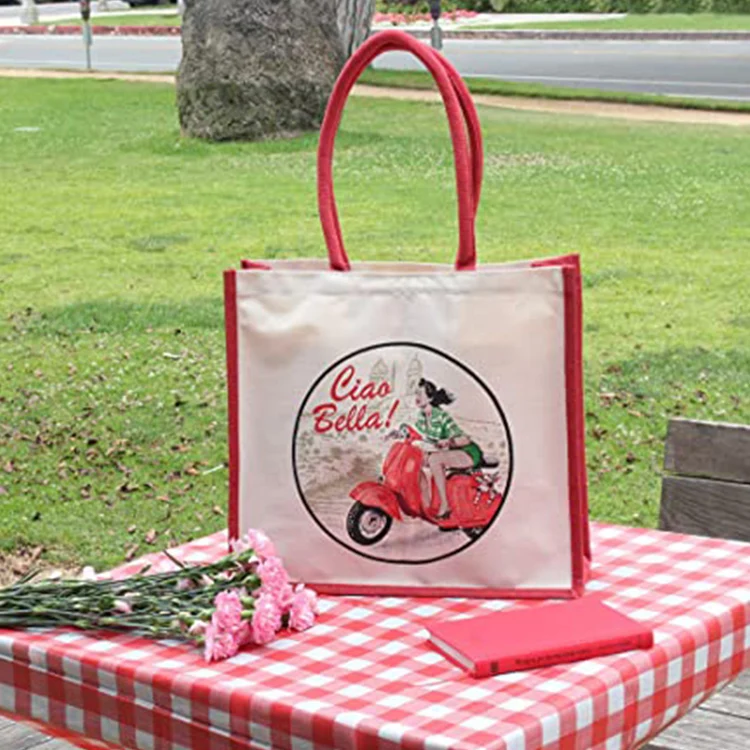 Wholesale environmental protection cheap price reusable burlap shopping  bag Custom linen tote jute bag manufacturers