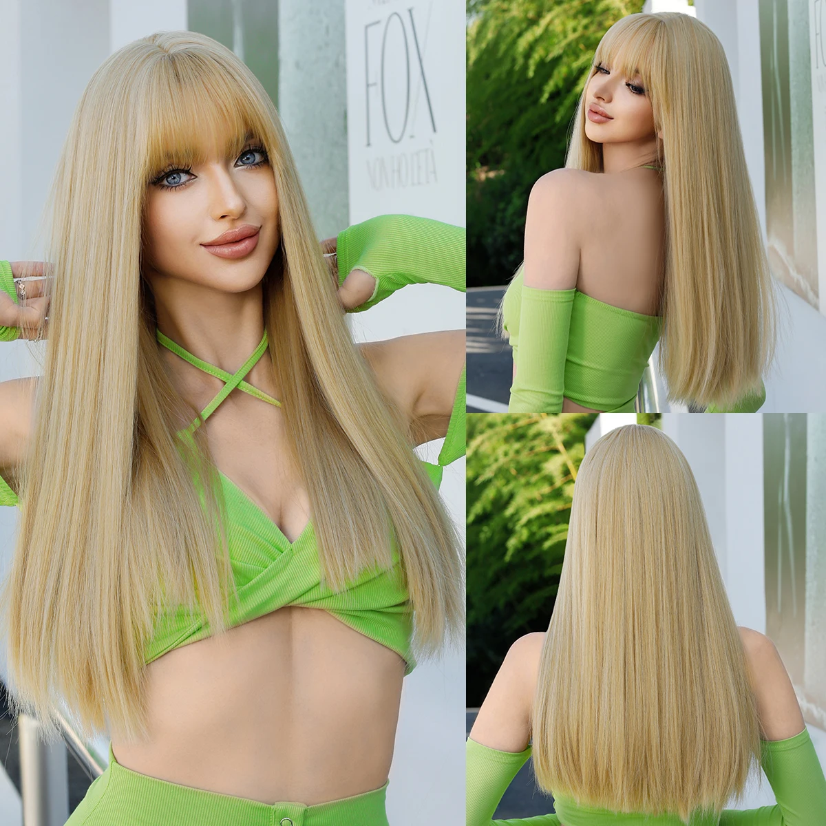 2024 New Style Ombre Blonde Wig with Bangs Layered Heat Resistant Synthetic Wigs for Women Cosplay Pelucas Perucas