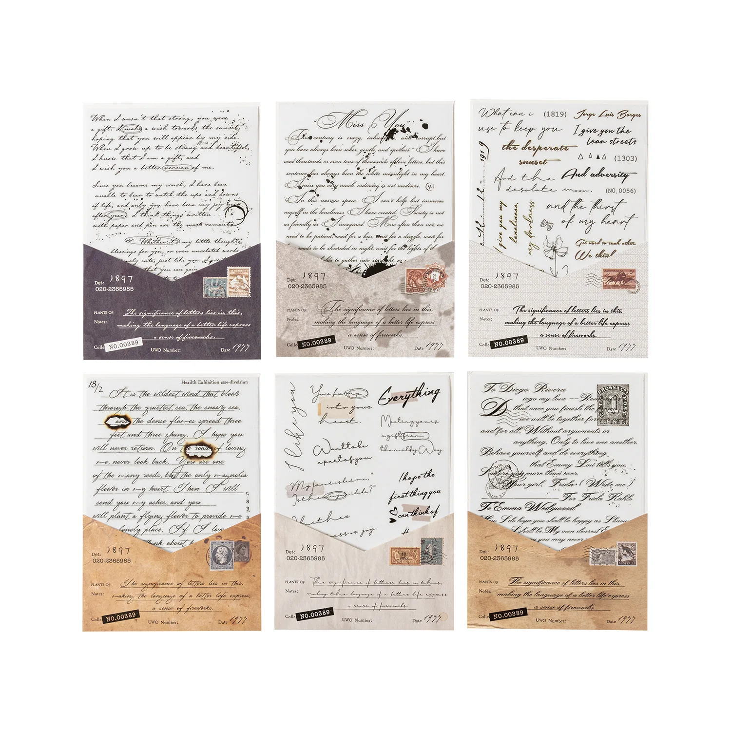 2 sheets/pack, transfer and paste one page of love letters, series of English handbags, versatile decorative materials, 6 styles