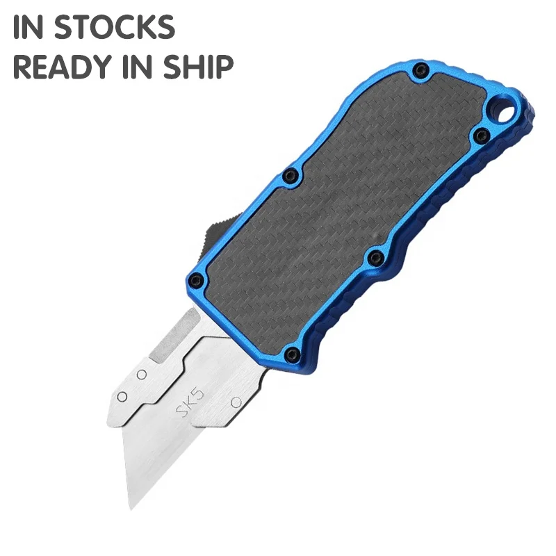 UK-1706 Pocket EDC Aluminum Alloy Shell Double Action Auto Switchblade Box Cutter Razor Knife OTF Utility Knife