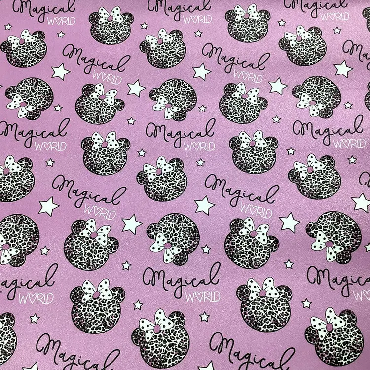 Custom Printed Leather Vinyl Colorful Pentagonal Cartoon Floral Faux