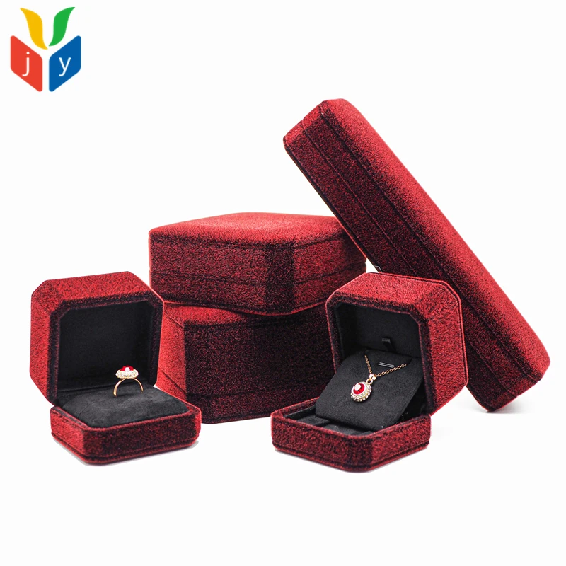 red velvet Octagon Bracelet pendant necklace box packaging jewelry luxury custom velvet wedding ring box