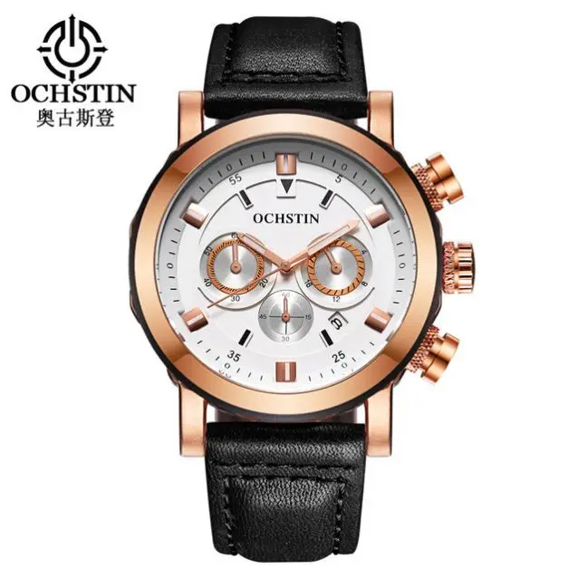 OCHSTIN 064 top 10 brands China mens clock nice Genuine Leather Strap 24 hour Chronograph Waterproof Casual reloj watch