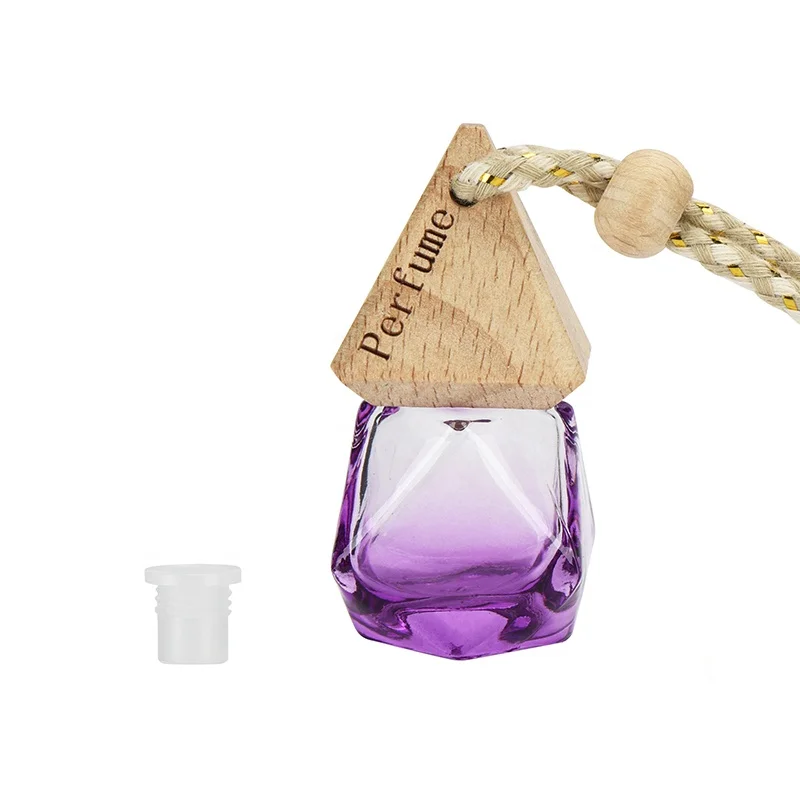 Customized Logo fragrance bottle unique design 8ml air freshener bottle hanging car perfume bottle with wooden cap