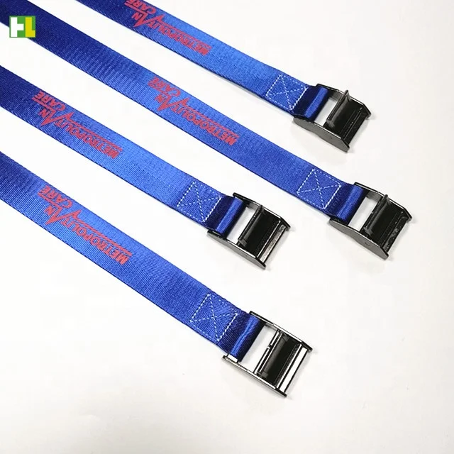 Low minimum quantity 32 mm wide personal logo quick tie down cam buckle blue straps for roof