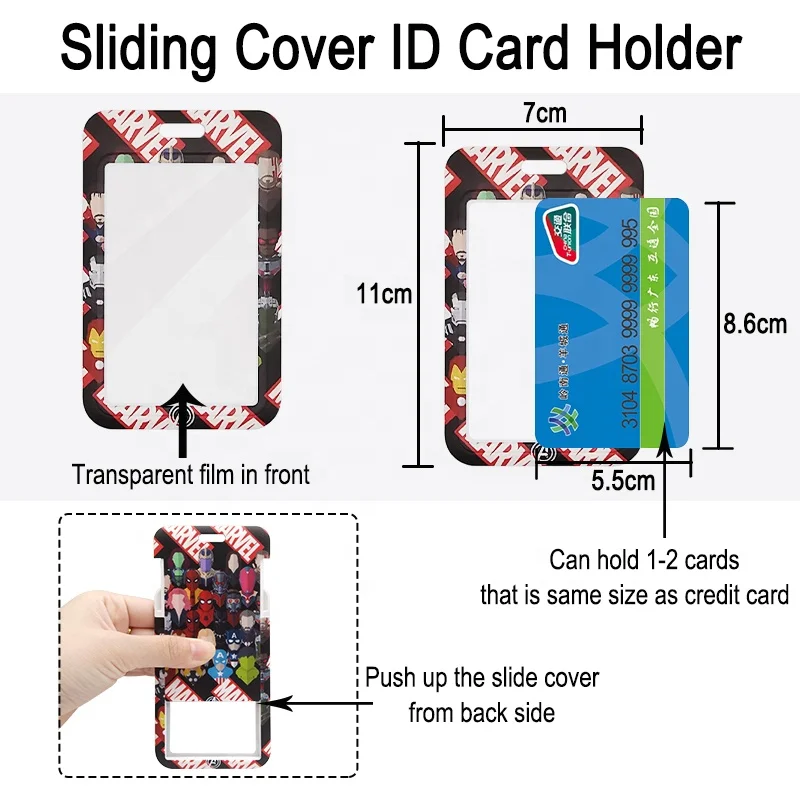 Super Heroes Styles ID Card Protector Marvel Customize Sliding Cover Plastic Name Tag Bus Badges Holder Promotional Gifts