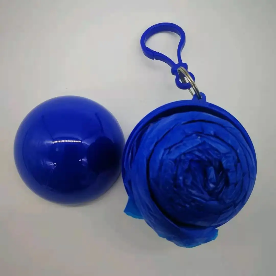 Disposable plastic transparent portable keychain PE rain poncho ball with custom