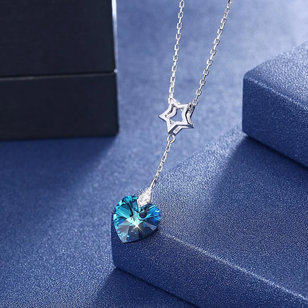 Natural Stone Silver Necklace China Manufactory Outlet Fashion Crystal Heart Star Woman Pendant Necklace