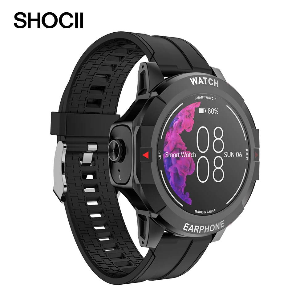 N15 Fashion dual headset talk Heart Rate Blood Pressure Monitoring Local Music BT Calling Wireless Earphone 2in1 smart watch