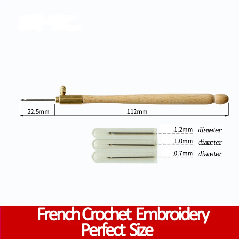 K630 Wooden Handle Tambour Crochet Hook with 3 Needles French Crochet Embroidery Beading Hoop Sewing Tool Set DIY Craft