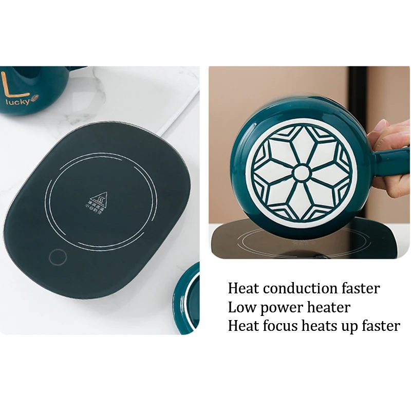 55 Degree Constant Temperature Thermostatic with USB Electric Smart Heated Ceramic Coffee Cup Mug Warmer Set