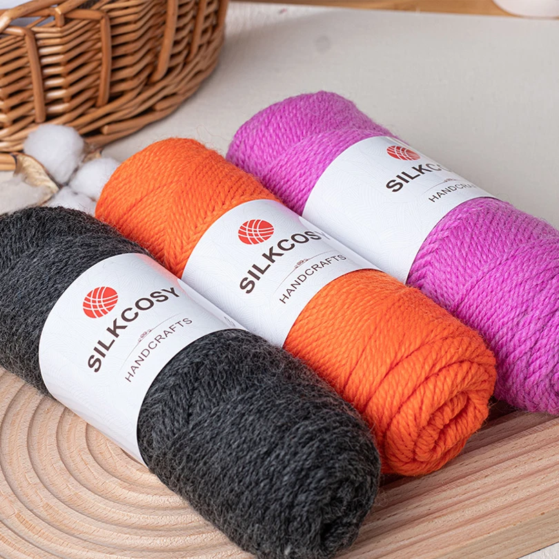 Оптовая продажа, 3 слоя, 100 г/рулон, мериносовая шерсть, акриловая трикотажная пряжа, крашеная цветная вязаная крючком необычная пряжа