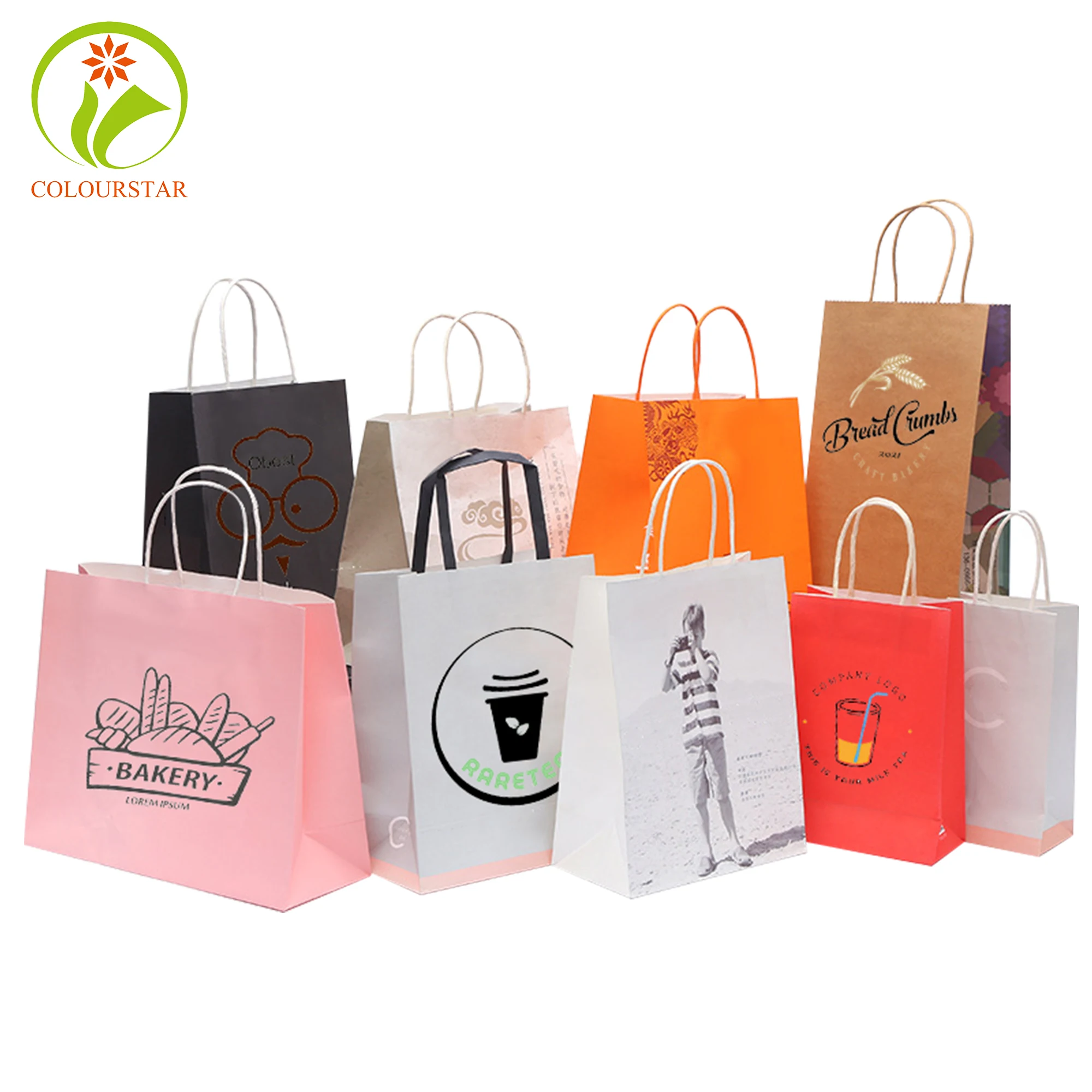 Wholesale Custom Logo 100% Food Grade Take out Cloth Shopping Gift Kraft Paper Grocery Bag with Twisted handle