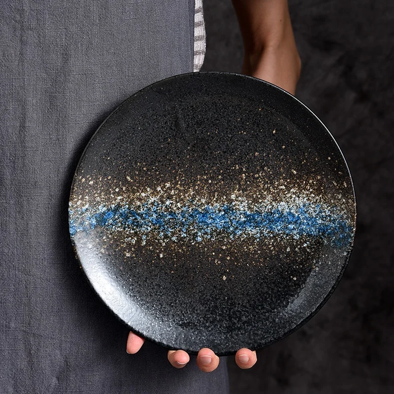 Japanese Retro Custom Dinner Porcelain Dinnerware Brown Ceramic Dessert Plate Pottery Dish Plate Sets For Wedding Party