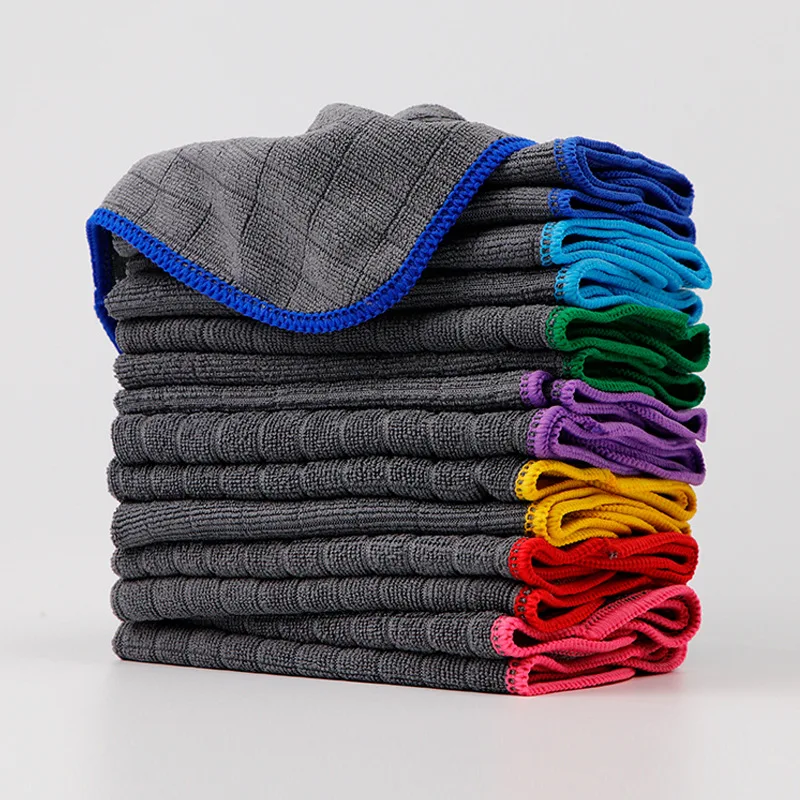 Custom Logo Microfiber Towel Household Kitchen Dishwashing Cloth Absorbent Microfiber Weft Knitted Plaid Cleaning Cloth