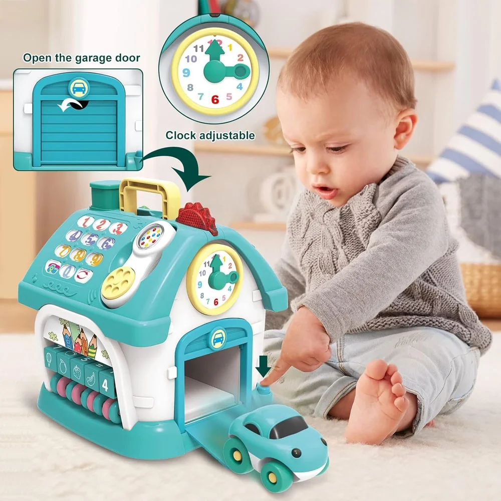 8 in 1 Montessori musical learning and playing house toy toddler multi-functional house activity cube educational toy with light