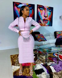 Women Outfits Digital Printed Thread Long Sleeve Hip Skirt Two Piece Suit Ribbing Vintage Zipper Long Sleeves Skirt Sets