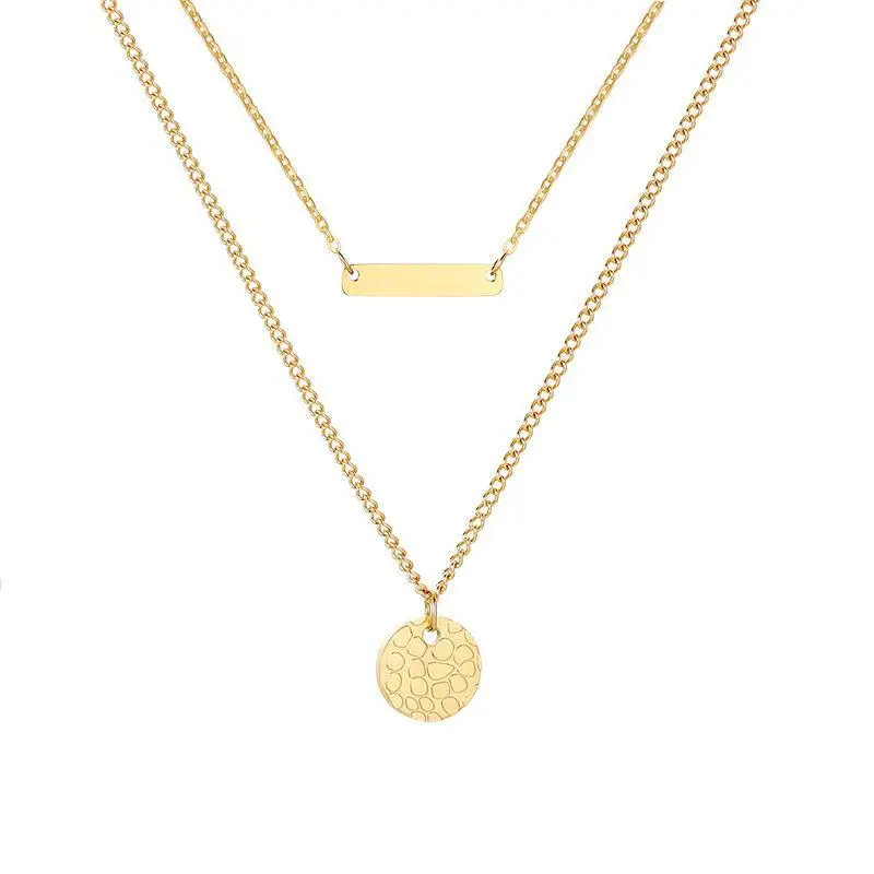 Double embossed round brand a horizontal harmony trend stainless steel necklace