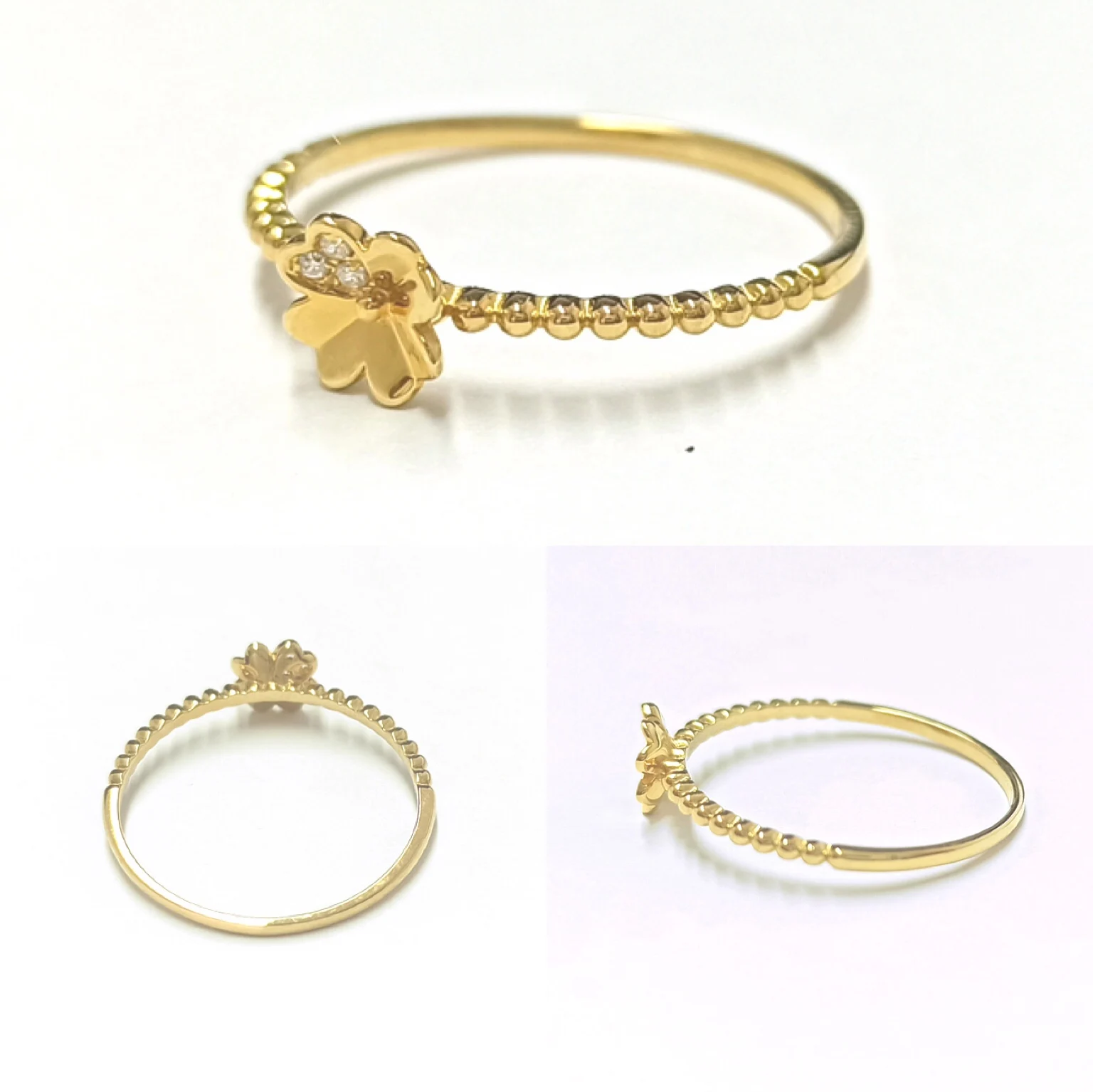 
DSC03909 Clover Design 18K Yellow Gold Ring Women Real Solid Gold Rings Jewelry Wedding Rings Gold 18k 