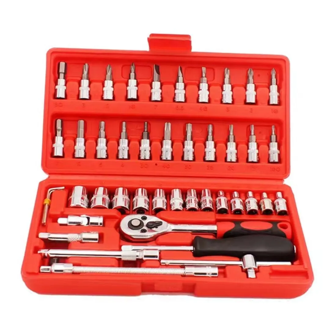 46pcs Car Repair Tool Kit 1/4-Inch Socket Set Car Repair Tool Ratchet Torque Wrench Combo Auto Repairing Set Mechanic Tool