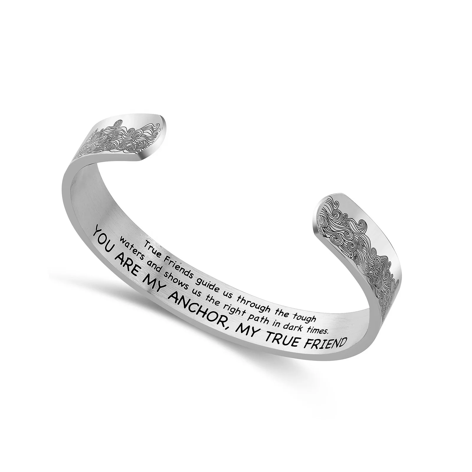 
Wholesale Stainless Steel Bangle sea wave pattern bracelet Custom Engraved text Bracelets 