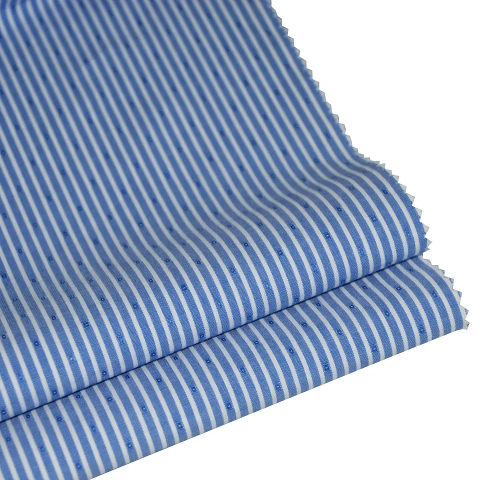 Italy man shellort weave blue blouse yarn dyed 100% cotton dobby little stripe shirts woven fabric