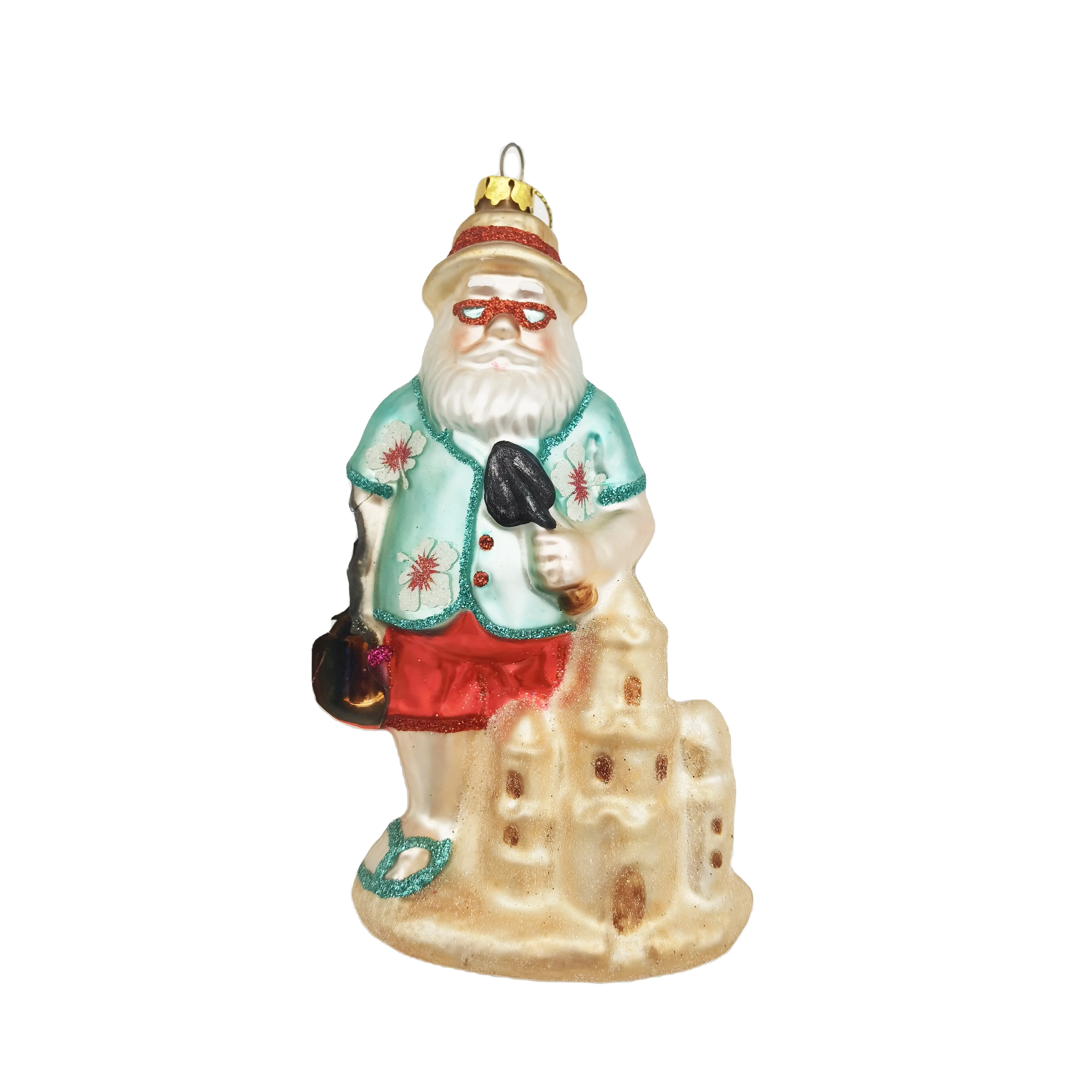 Custom Santa Play Guitar Under The Tree Hand Blown Glass Christmas Ornaments Handpainted Xmas Glass Ornaments