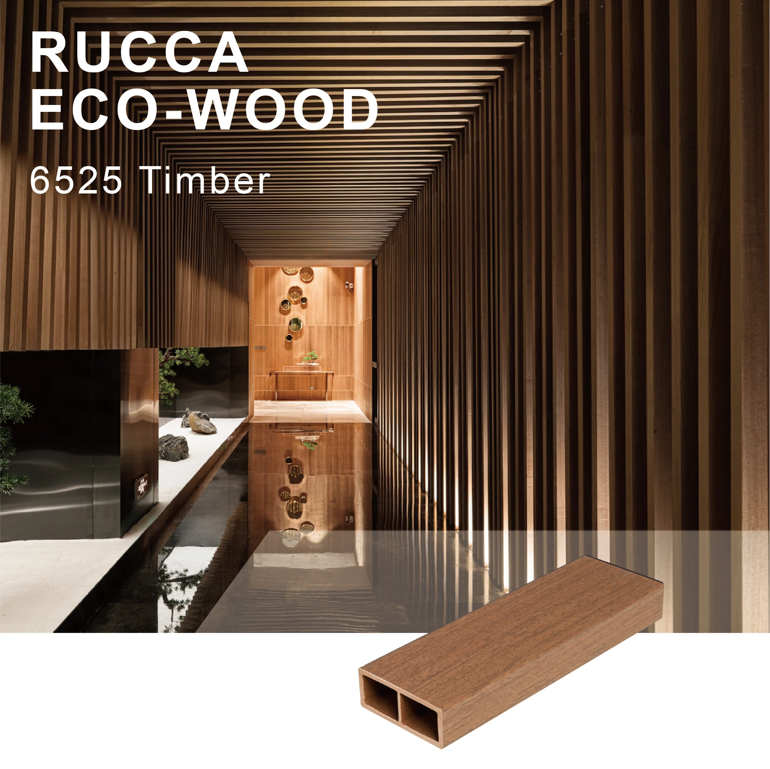 Rucca WPC wood composite timber tube, teak wood logs timber for outdoor sun shading, wall cladding 65*25mm China Supplier