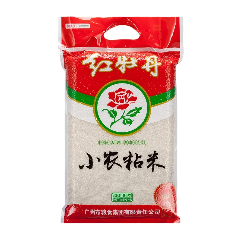 tui nhua Custom printing plastic basmati rice 5kg bag with handle, four side sealed Bag for Rice