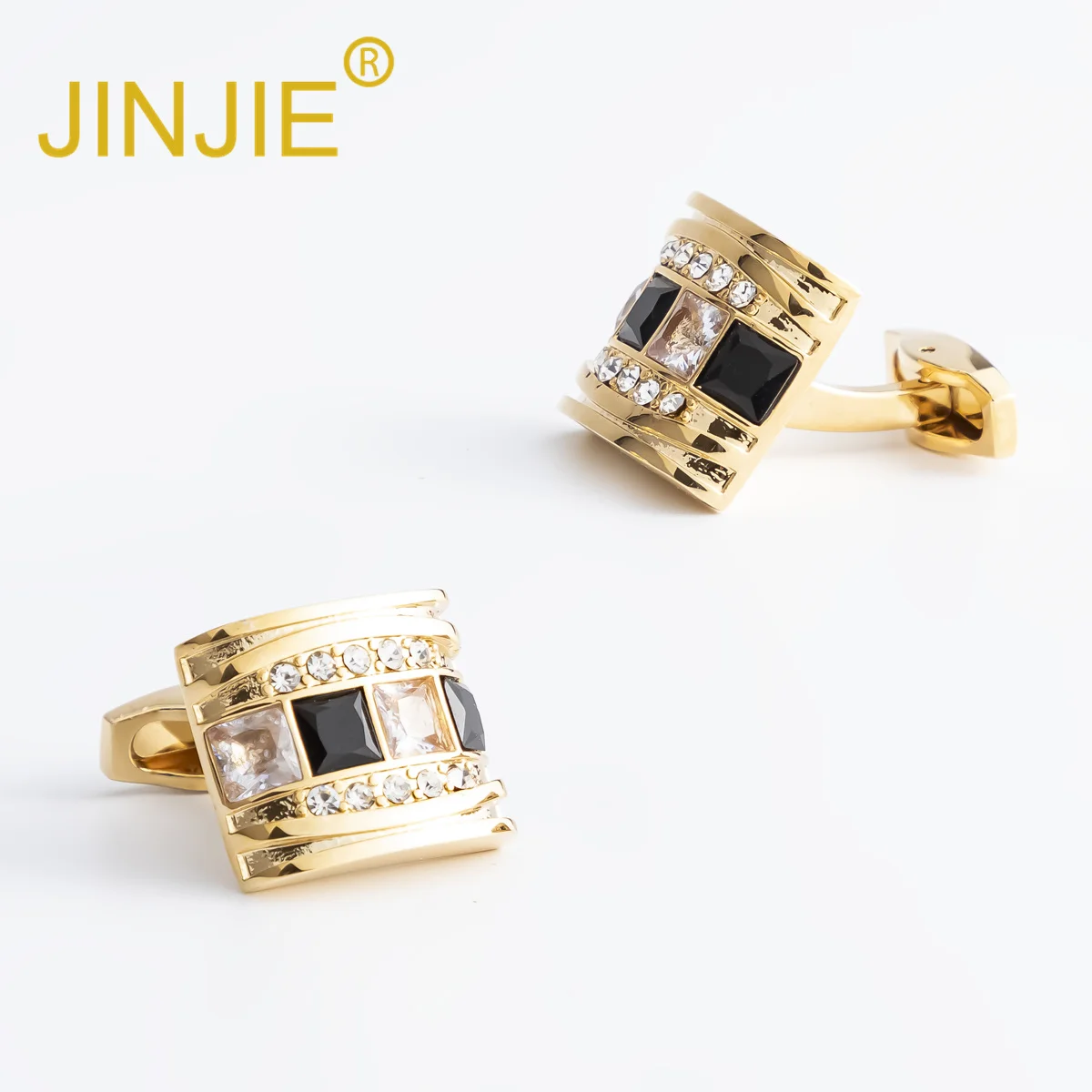 JINJIE hot selling luxury square rhinestone diamond crystal  copper cufflinks for men suit shirt