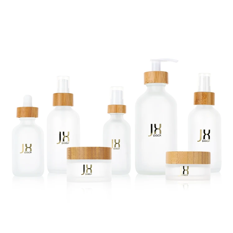 30 60 90 120 250 ml bamboo cosmetic spray bottle packaging 1 2 3 4 8 oz frosted glass boston round lotion serum pump bottle
