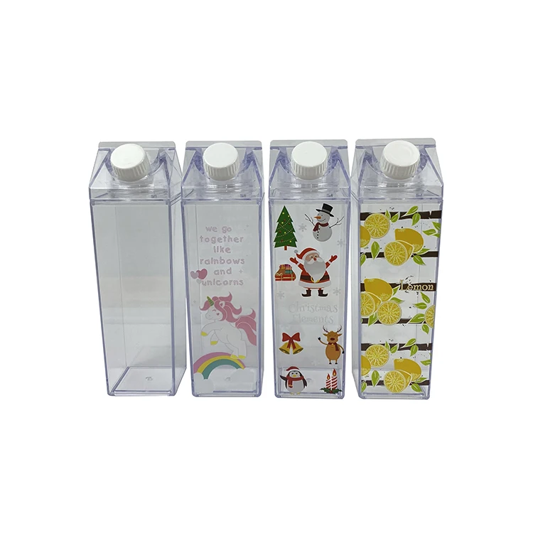 
Bpa Free Milk Carton Shaped 500ml Square Plastic Bottles Eco Acrylic Milk Carton Water Bottle For Outside Sports Drinking 