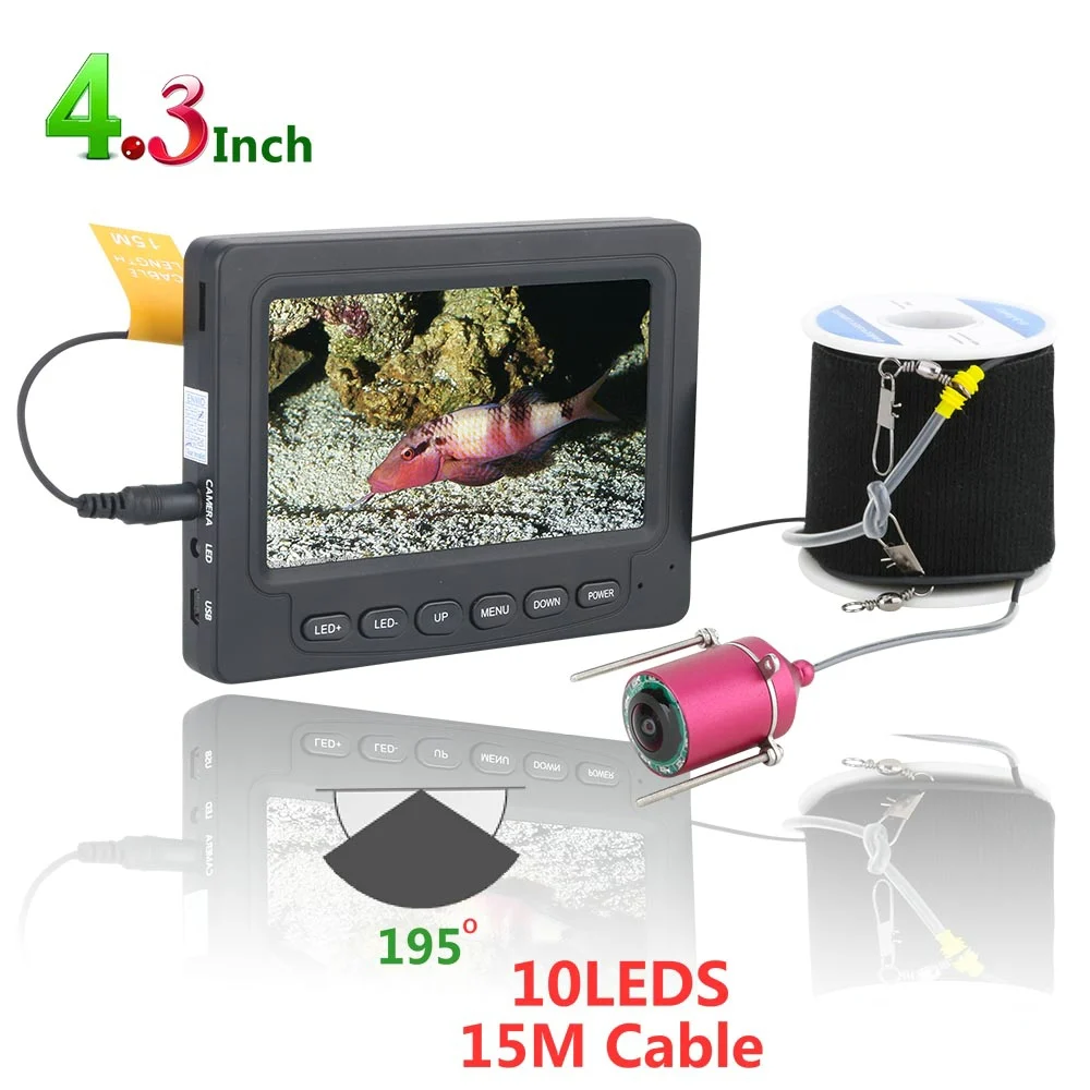 4.3 inch 30M 1200TVL Fish Finder Underwater Fishing Camera with 10PCS LED Night Vision 195 Degrees Camera For river Fishing