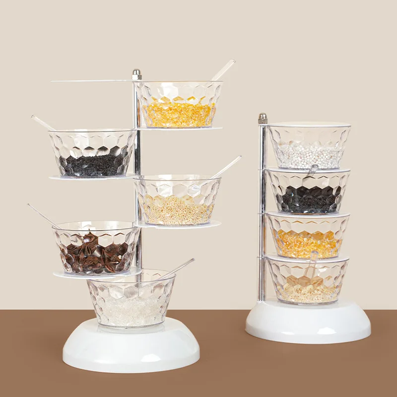 
standing type rotatable seasoning jar box Kitchen transparent plastic condiment storage box 
