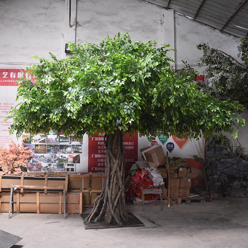 China silk green simulation trees artificial giant banyan tree ficus tree indoor artificial oak for sale