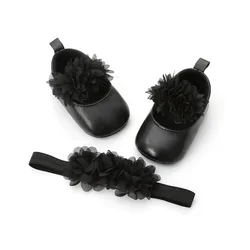 Cute Flower 0-1 Year Old Baby Toddler Shoes Soft Bottom Baby shoes with Headband sets