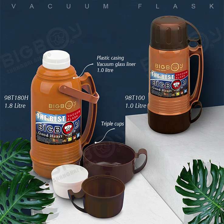 BIGBOY Brand 0.45L-1.8L Double Wall Inner Glass Thermos Vacuum Flask