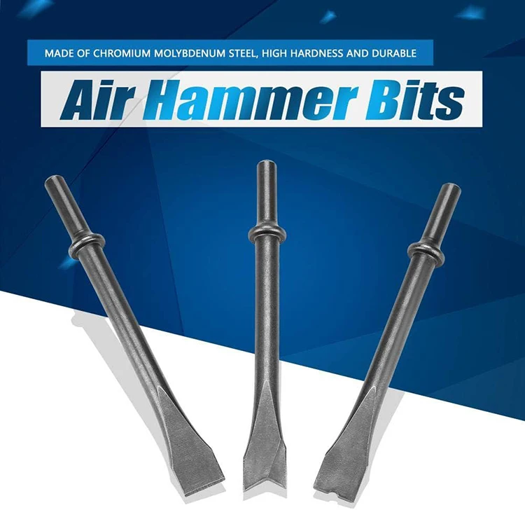 Extra Long 3pcs Air Hammer Chisels Set round Shank Pneumatic Hammer Bit for 150/190/250 Air Hammer 10mm Shank Dia Drill Bits