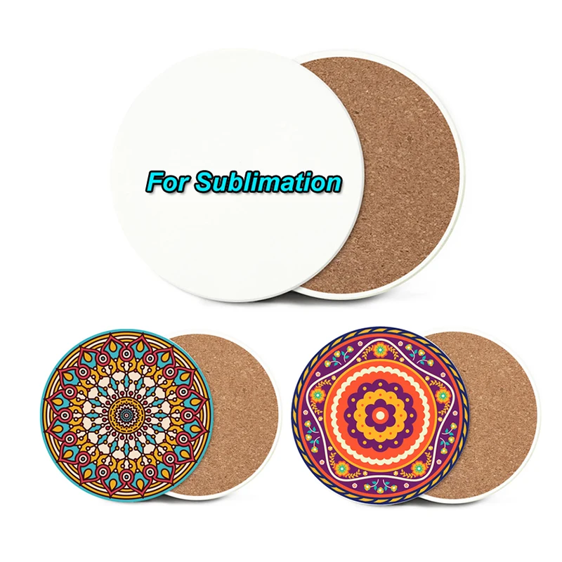 Custom Printed Wholesale Bulk Round Plain White Car Sublimation Blank Drink Cup Stone Cork Ceramic Coasters