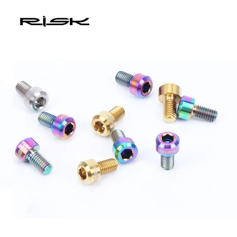 Risk M5x9mm Bicycle Screws Titanium Alloy MTB Mountain Road Bike Brake Cable Screw Bolts 3 Colors Cycling Accessories 2PCS/Lot