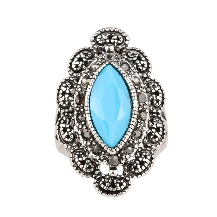 Vintage Peridot Ring for Women Red / Black Stone Jewe Boho Style Crystal Party Jewelry Turkey Rings