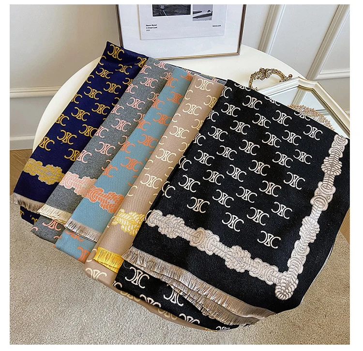 Высококачественная длинная толстая теплая шаль из пашмины с двойным жаккардовым принтом модный кашемировый