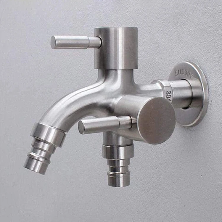 304 Stainless Steel Faucet Double Outlet Tap Washing Machine Bathroom Water Faucet