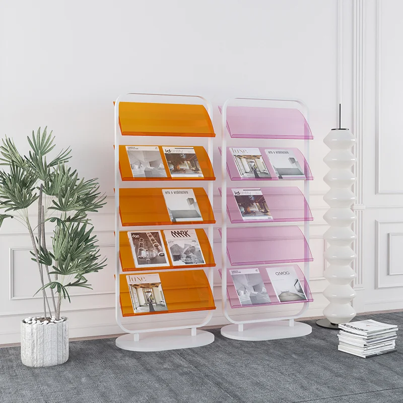 Home library cafe school book shelf magazine rack stand home furniture luxury home decor custom standing display rack