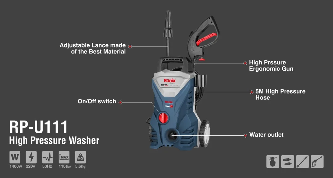 Ronix 110Bar Model RP-U111 Carbon Brush Motor Automatic Electric Car Washer Machine