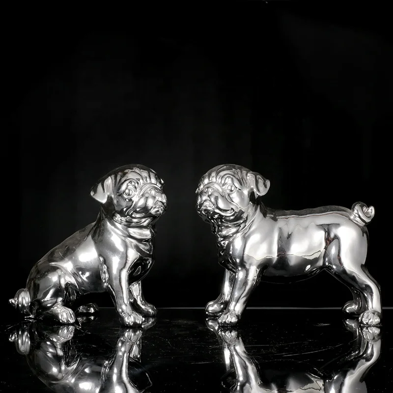 Decoration Realistic Dog Outdoor Animal Statues Resin Pug Dog, Life Like Bulldog Statue Pug Dog Figurines